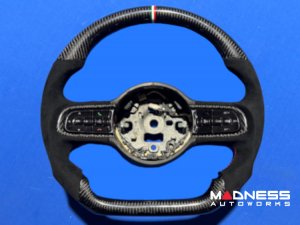 FIAT 500e Gen2 Custom Steering Wheel - Carbon Fiber - Round Top/ Flat Bottom w/ Italian Stripe - Alcantara